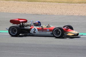 Adrian Newey at the wheel of his Lotus 49 at the British Grand Prix 2018